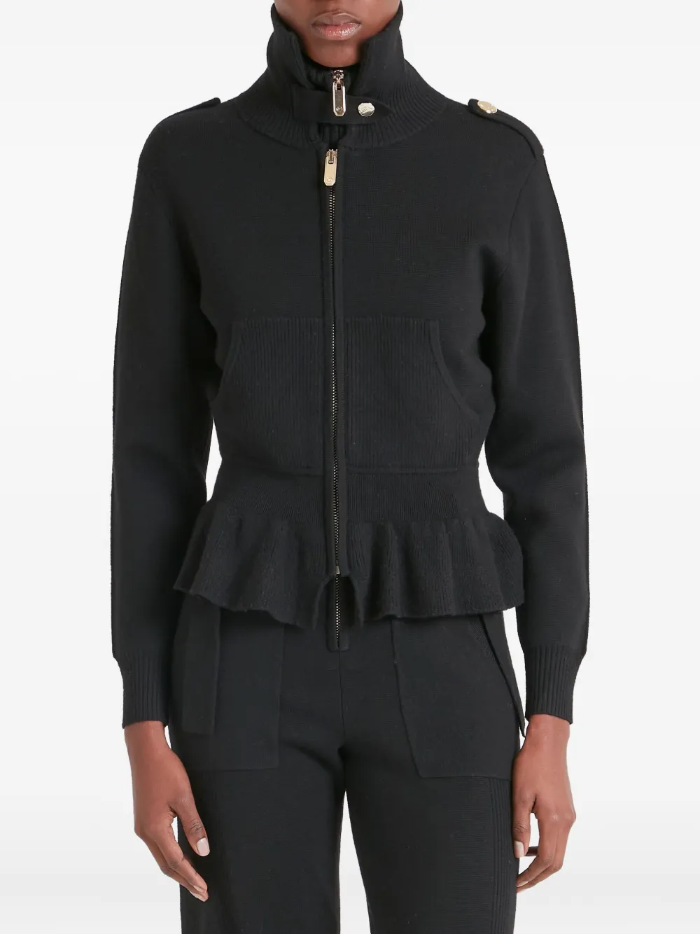 Temperley London Napoleon gebreid jack met rits en ruches Zwart