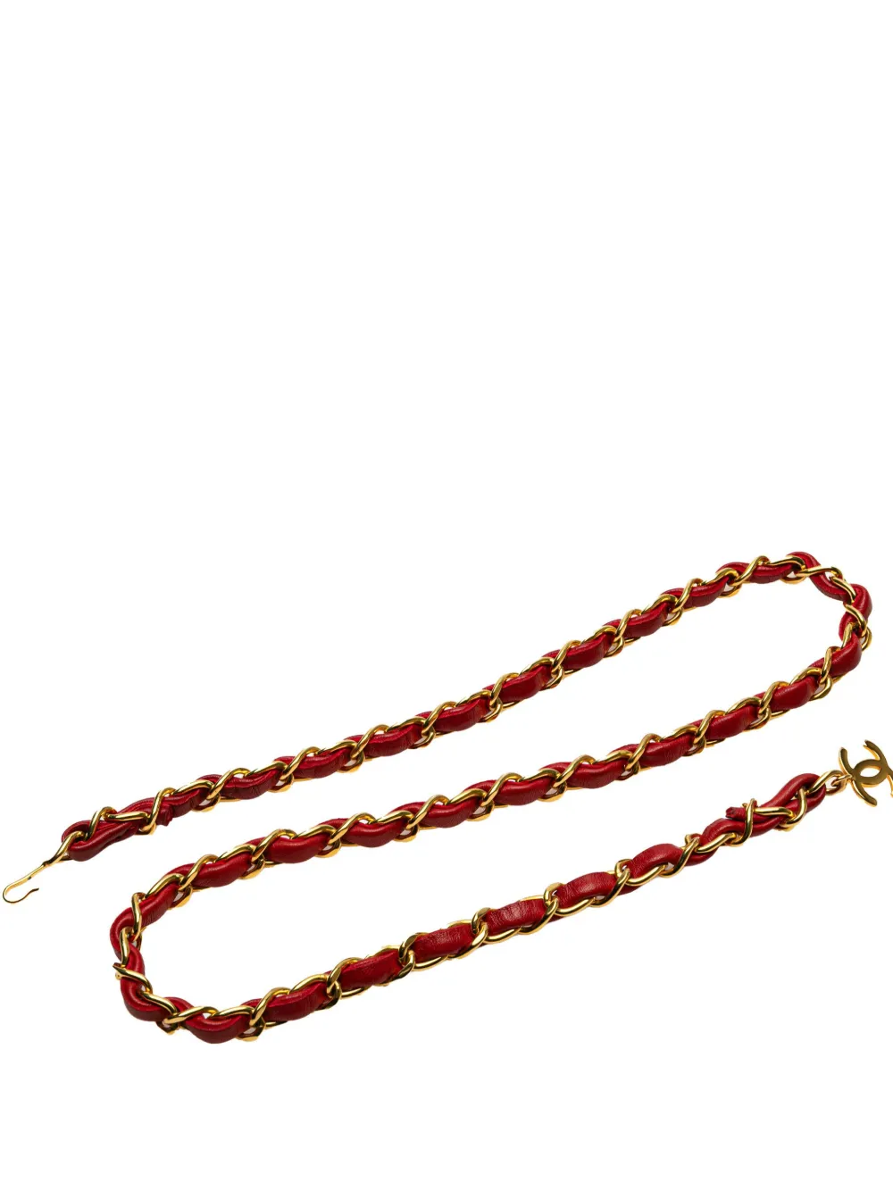 Pre-owned Chanel 1950-1970 Gold Plated Cc Leather Woven Chain Belt