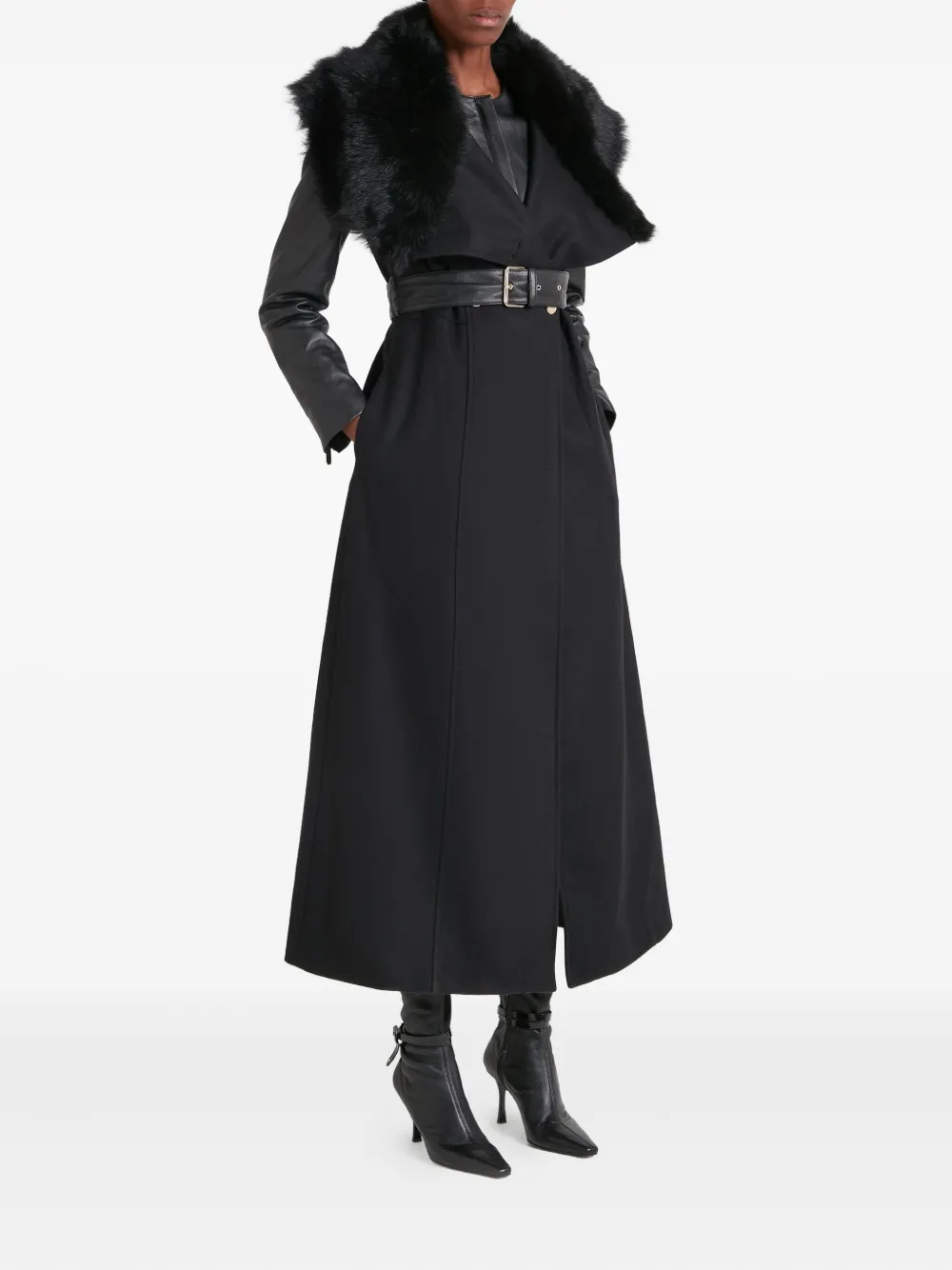 Temperley London Mantel Mit Shearling-besatz In Black