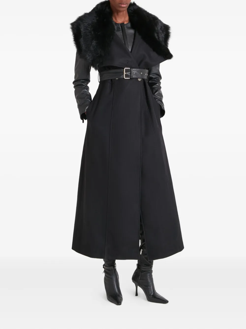Temperley London Jas met ceintuur en lammy afwerking - Zwart