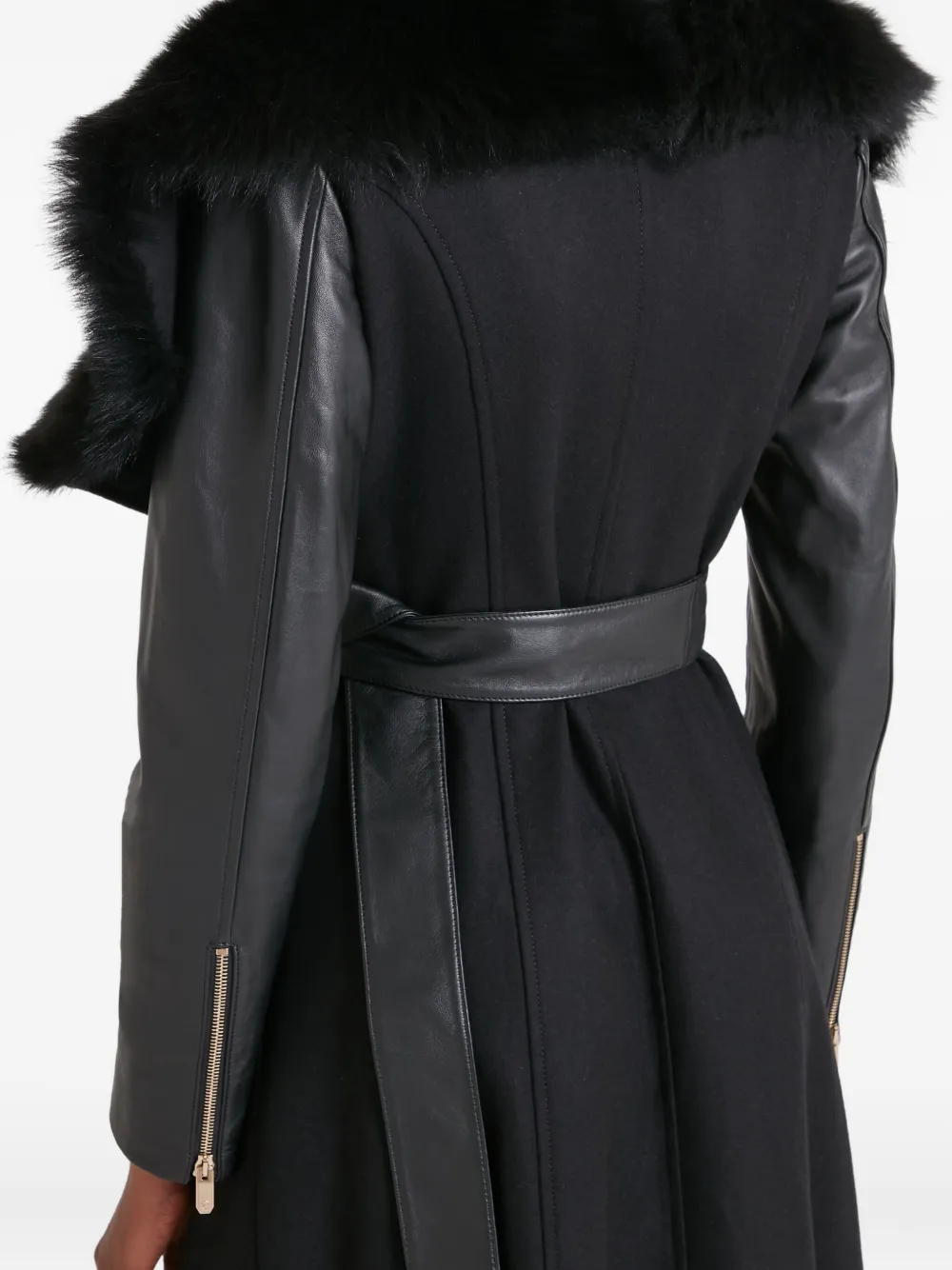 Temperley London Mantel Mit Shearling-besatz In Black