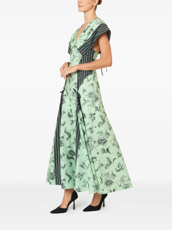 Rosie Assoulin Floral Stripe Trim Midi Dress - Green