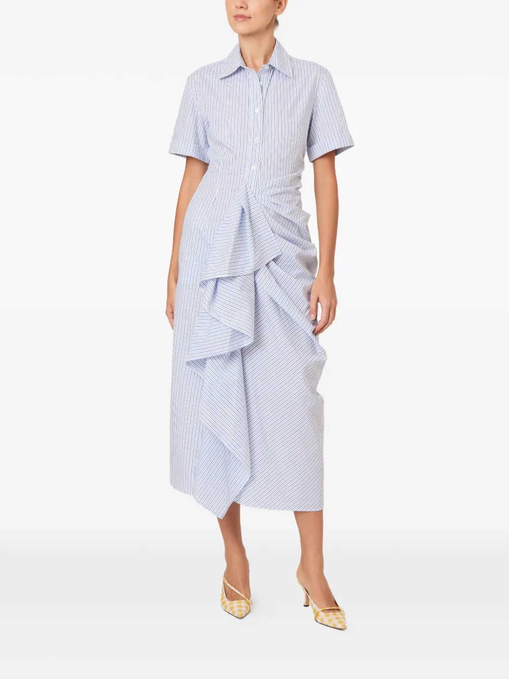 Rosie Assoulin ruffled-detail striped dress - Blue