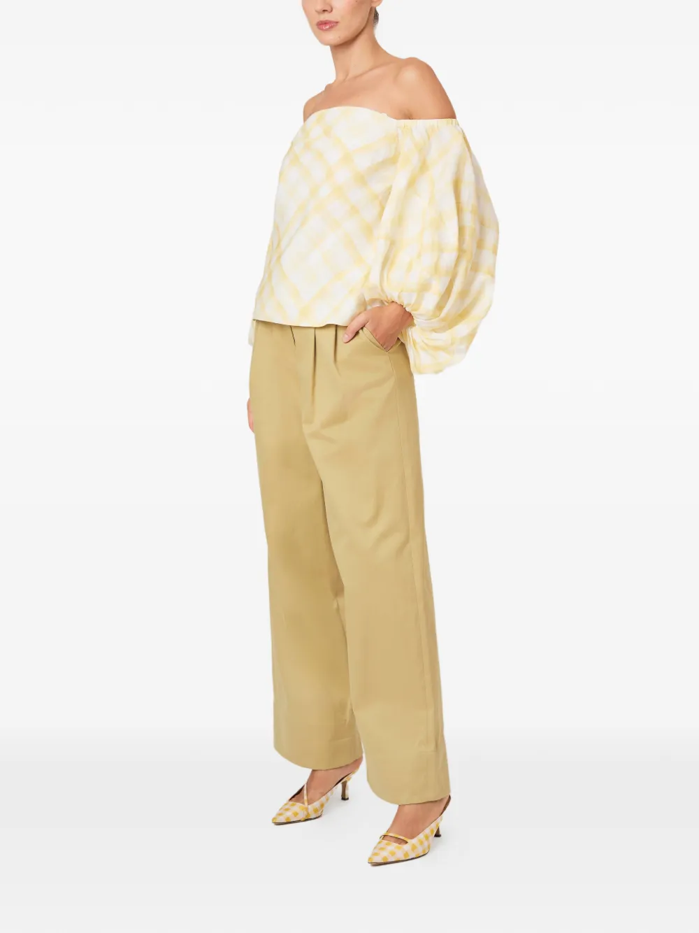  Rosie Assoulin Off-shoulder Plaid Top - Yellow 