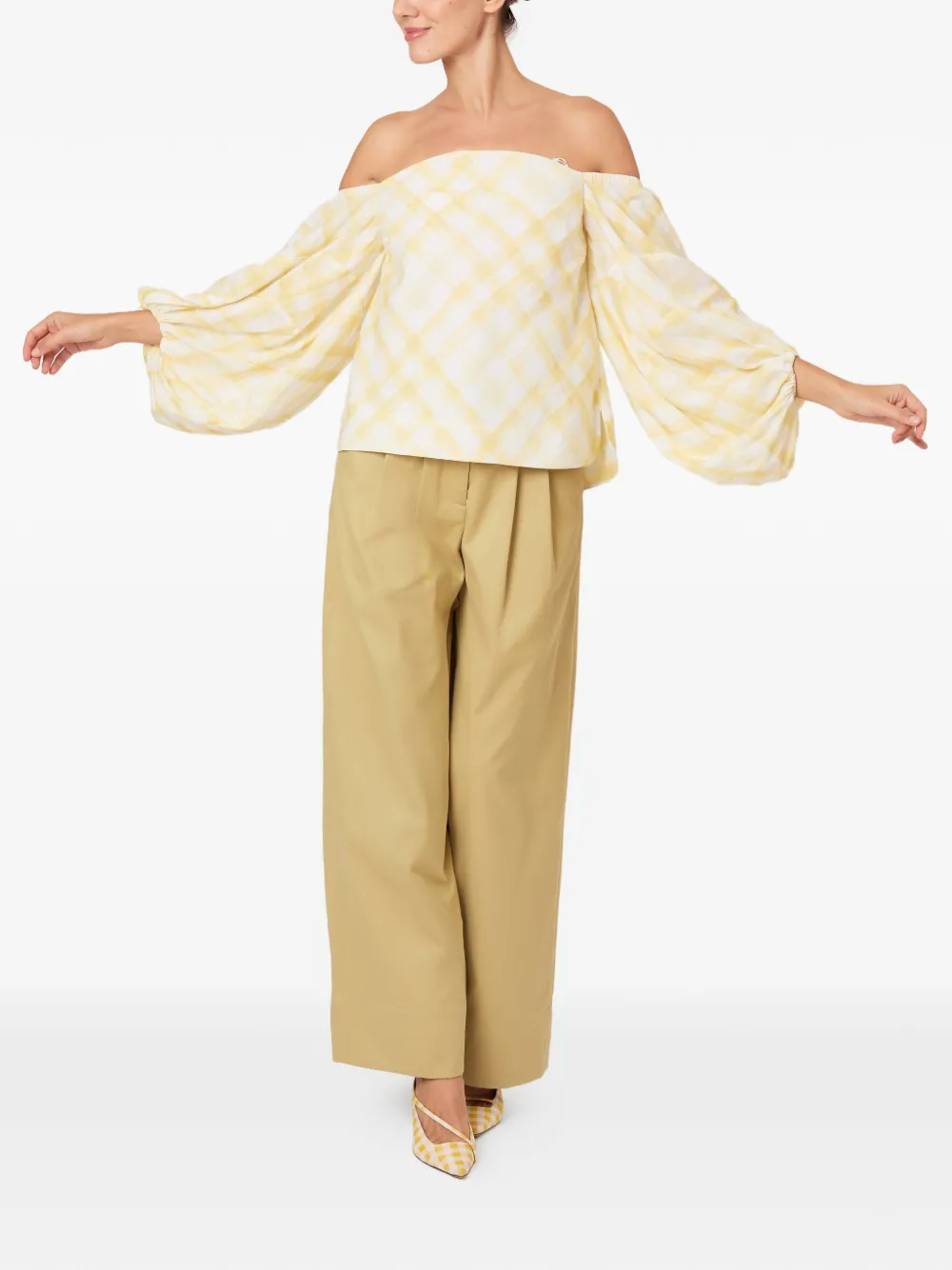  Rosie Assoulin Off-shoulder Plaid Top - Yellow 