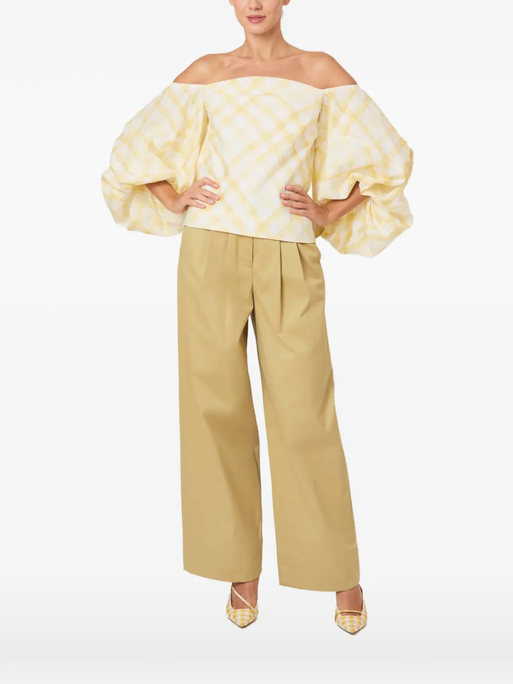 Rosie Assoulin off-shoulder plaid top - Giallo
