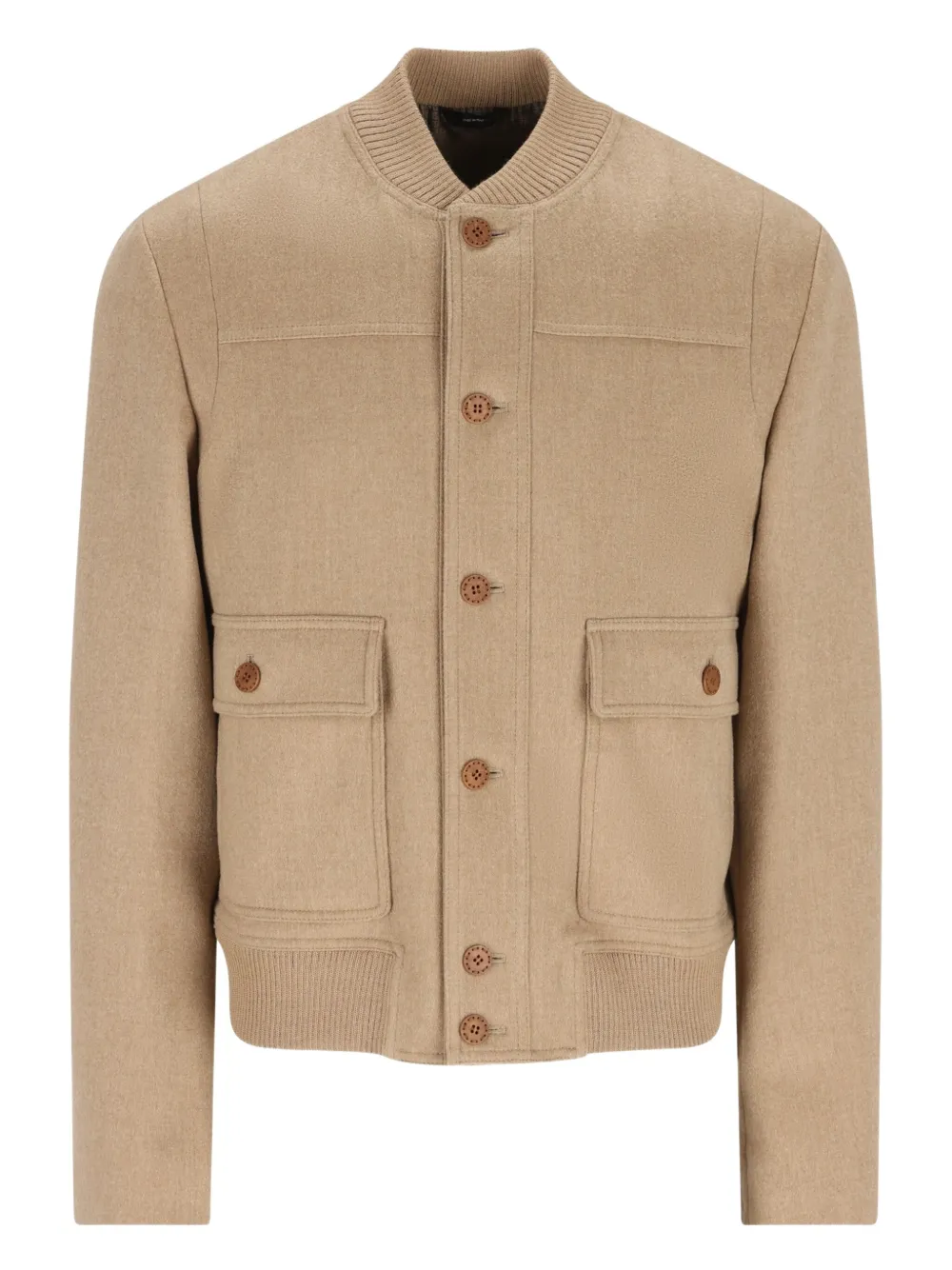 Fendi Buttoned Patch-pocket Jacket In Brown