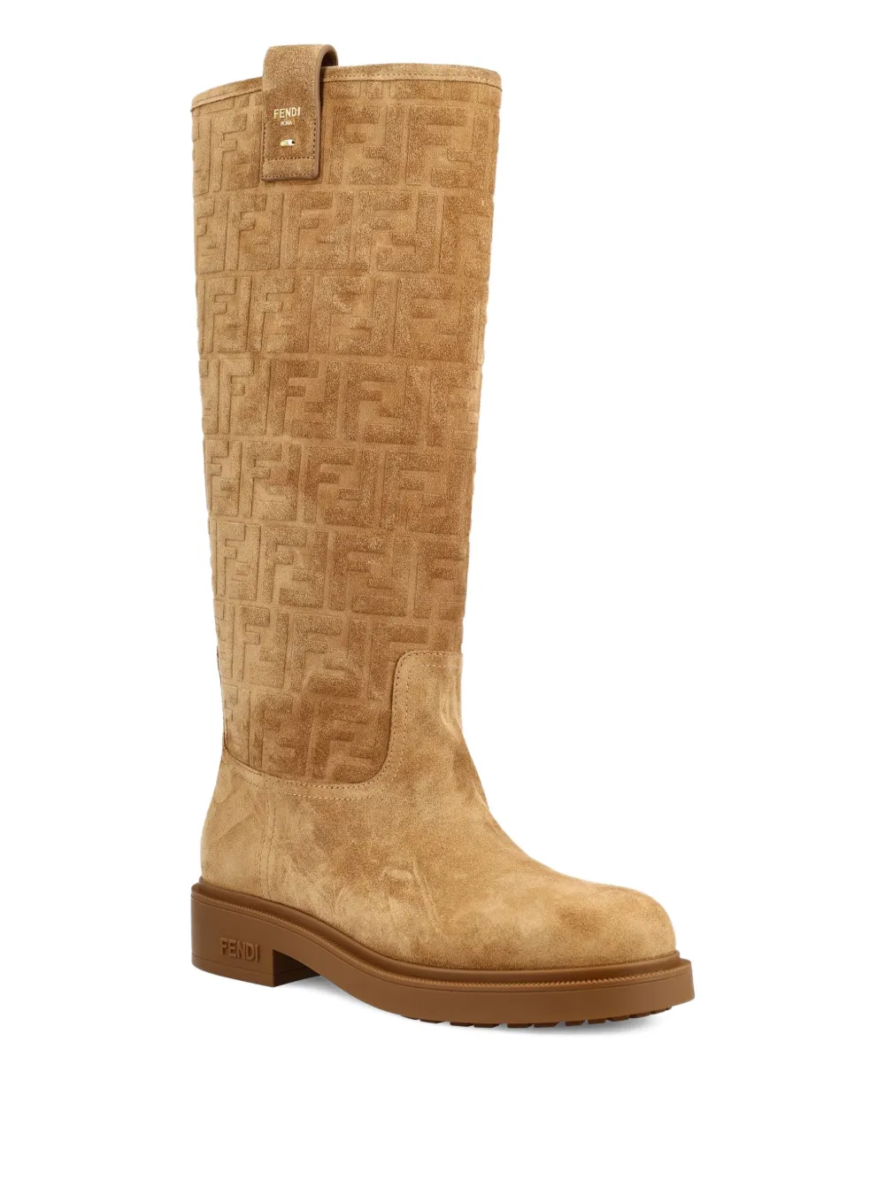 FENDI 35 mm Tubular suède laarzen met FF-logo Bruin