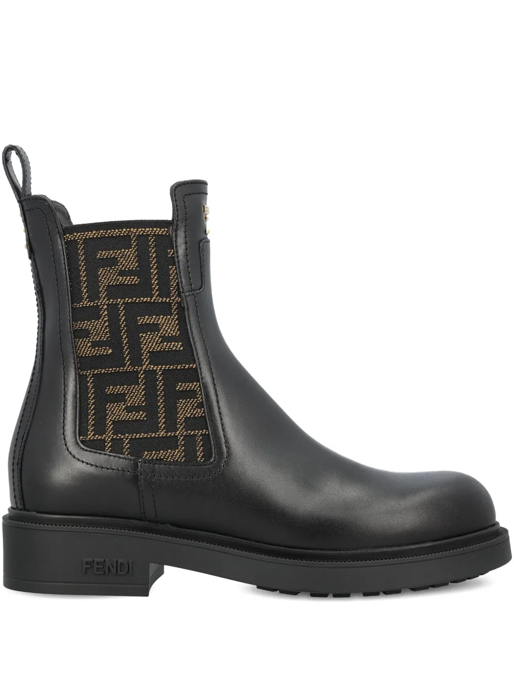 Fendi Black Leather And Ff Fabric Biker Jacket In Black