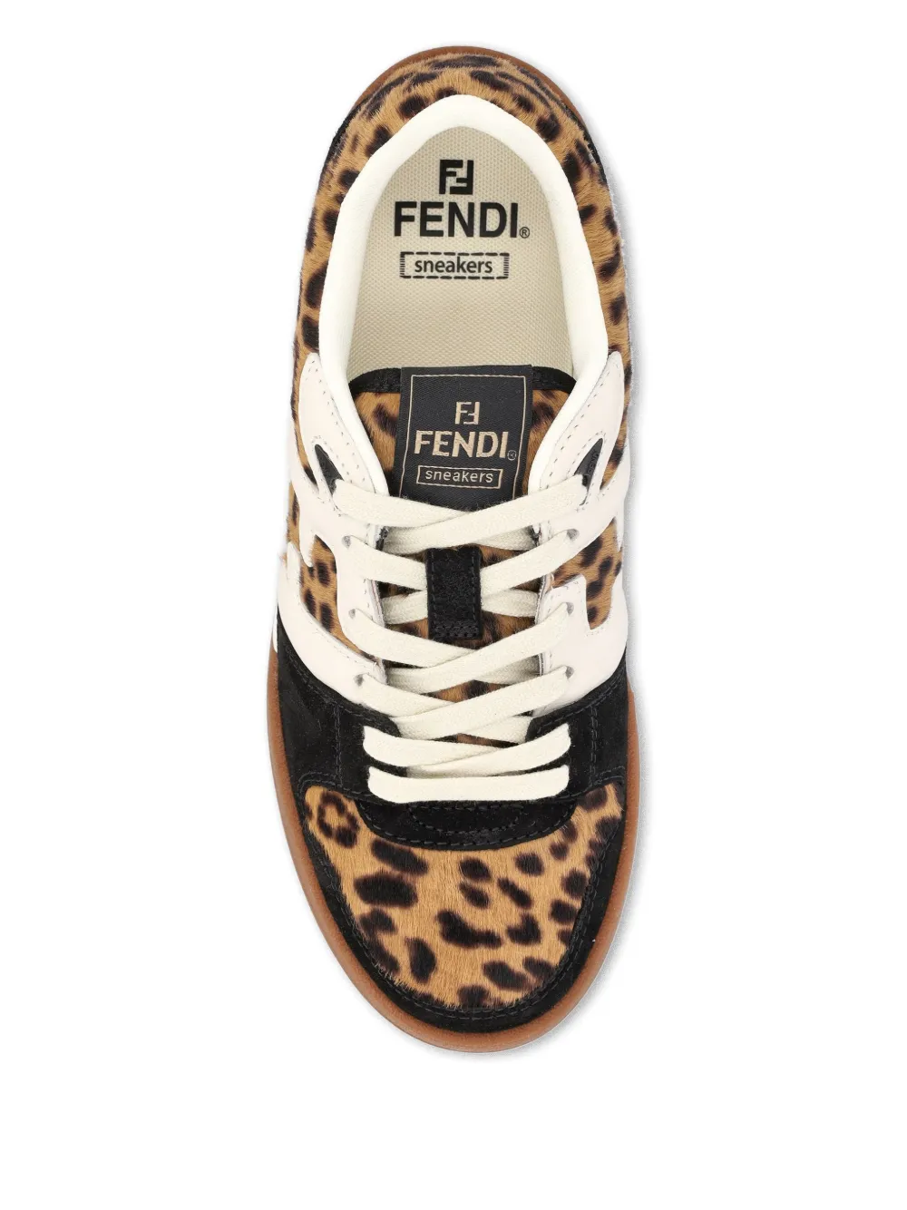 FENDI Match leren sneakers met luipaardprint Bruin