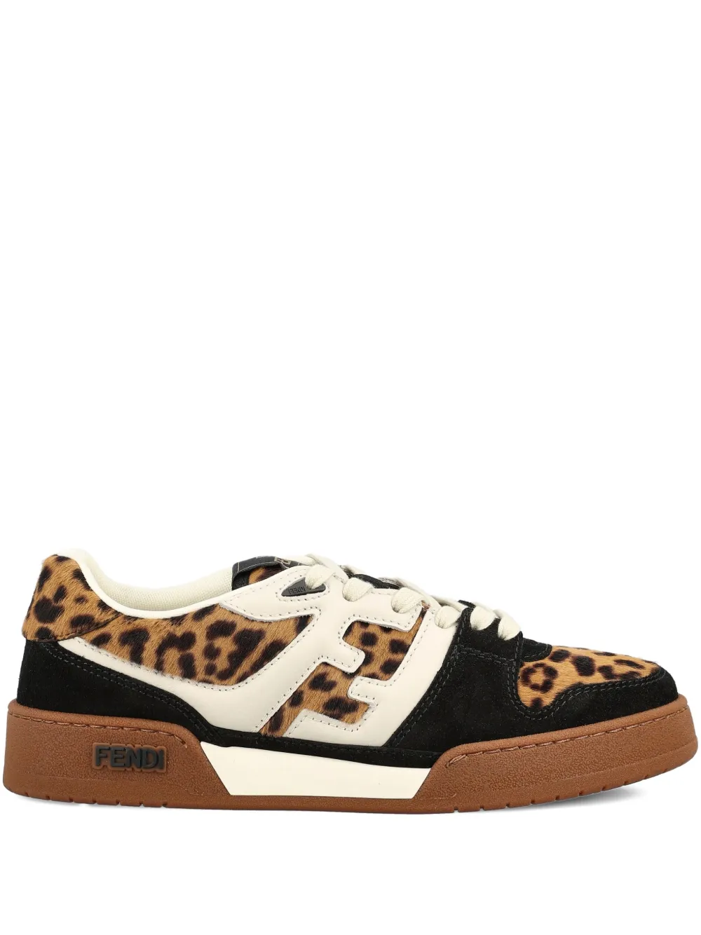 FENDI Match leren sneakers met luipaardprint Bruin