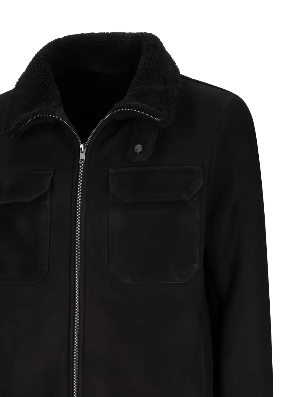 Salvatore Santoro Fleece-collar Suede Jacket In Black