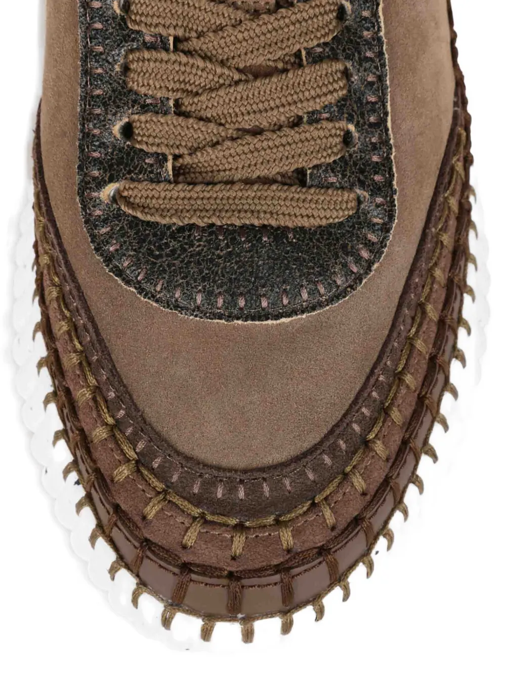 Chloé Nama Mixed Leather Low-top Platform Sneakers In Brown