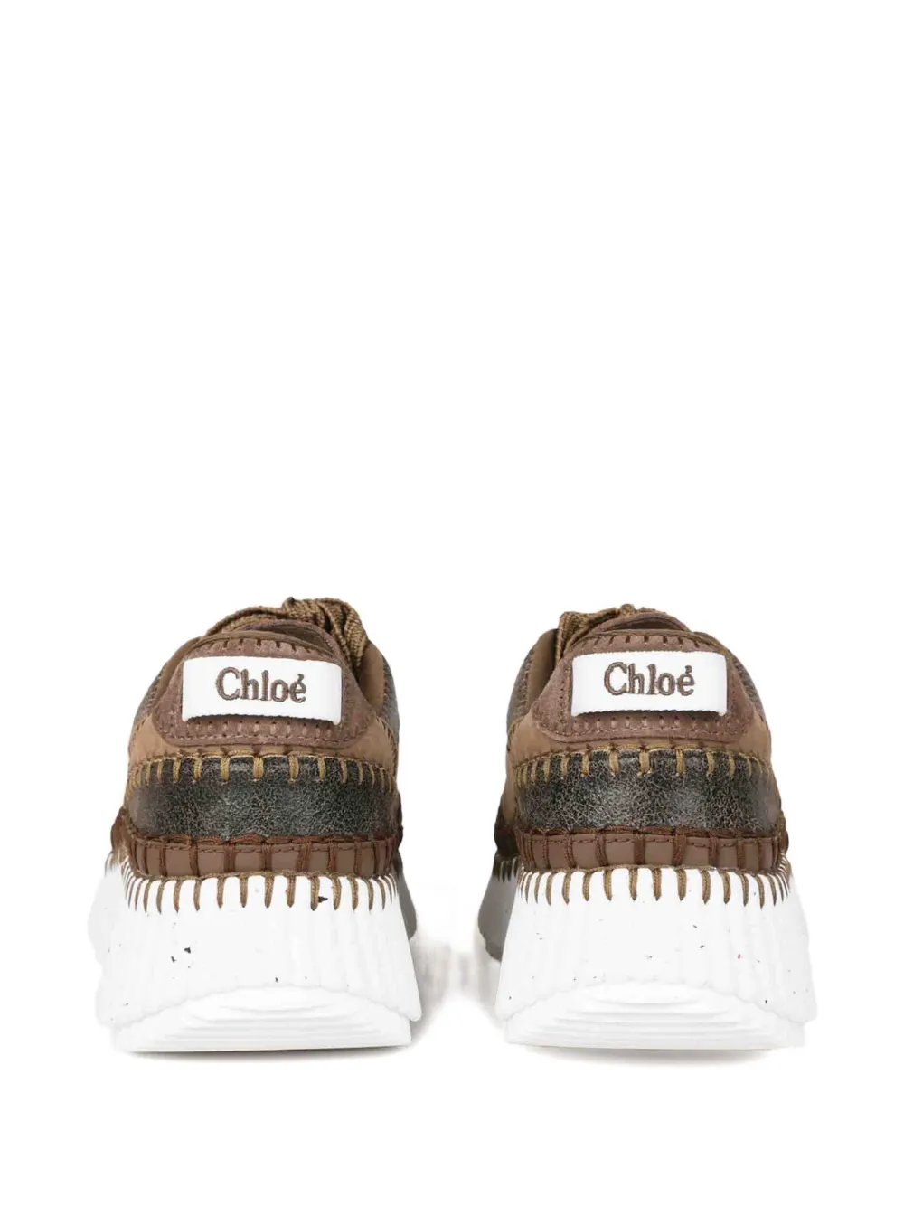 Chloé Nama Mixed Leather Low-top Platform Sneakers In Brown