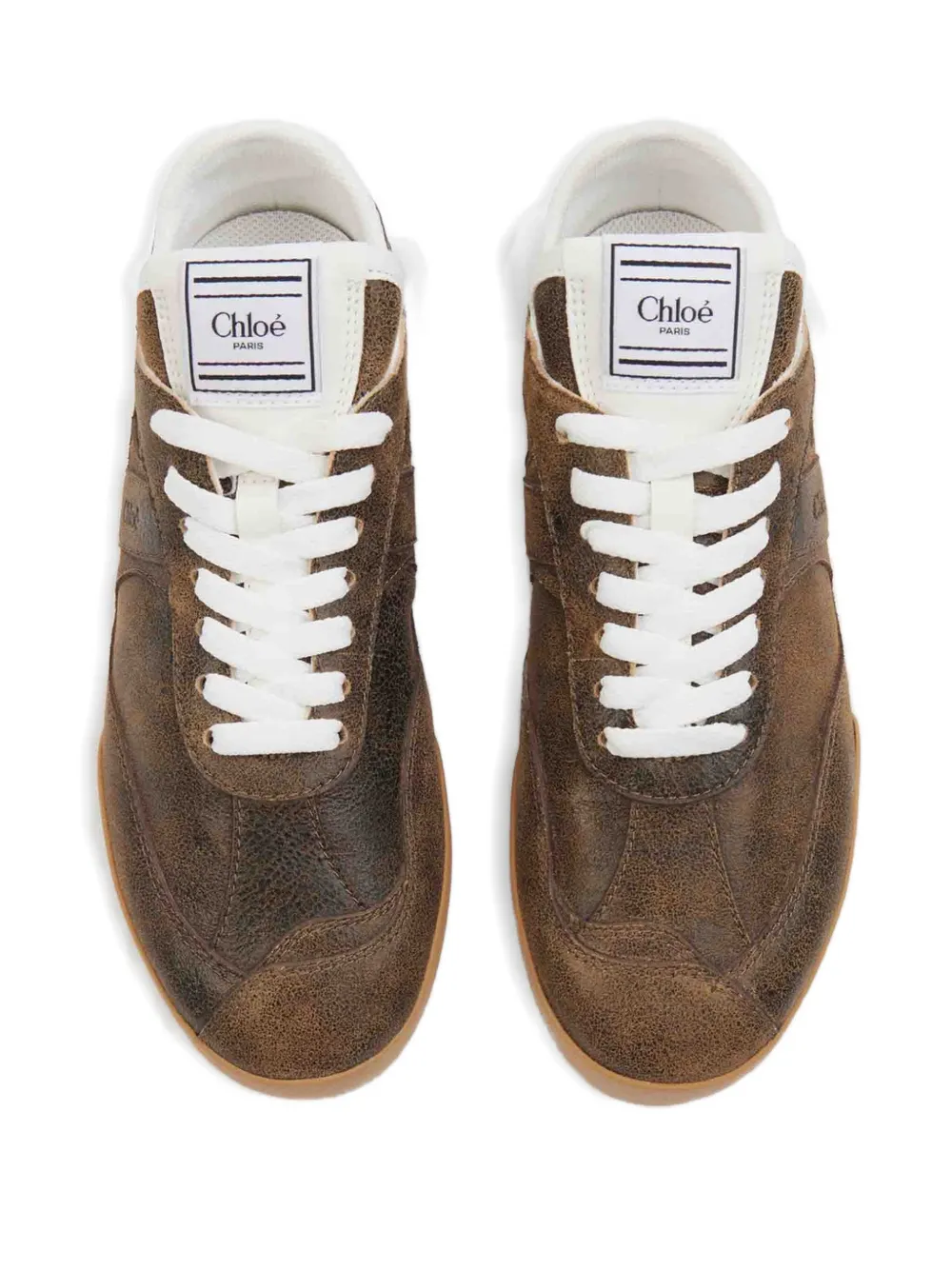 Chloé Kick Crackled Leather Retro Low-top Sneakers In Brown