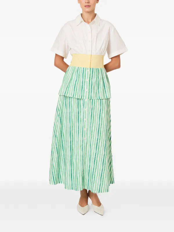 rosie assoulin green striped dress Tiered Cotton Midi Shirtdress, Green, Women's, 12 Casual & Work Dresses Shirtdresses Button-Down Shirt Dresses the Push Me to