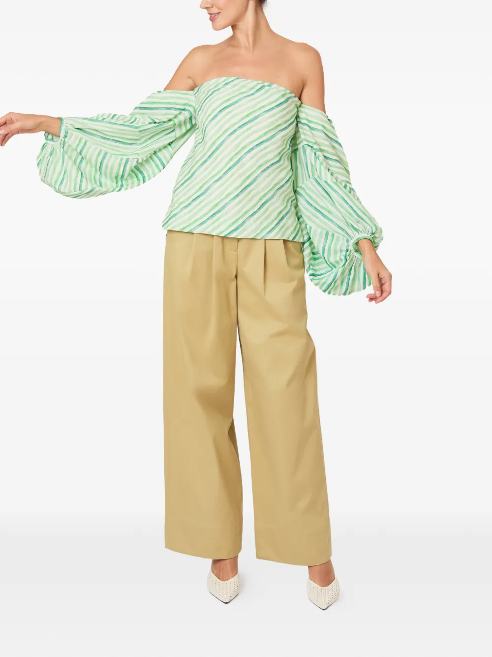  Rosie Assoulin Striped Off-shoulder Top - Neutrals 