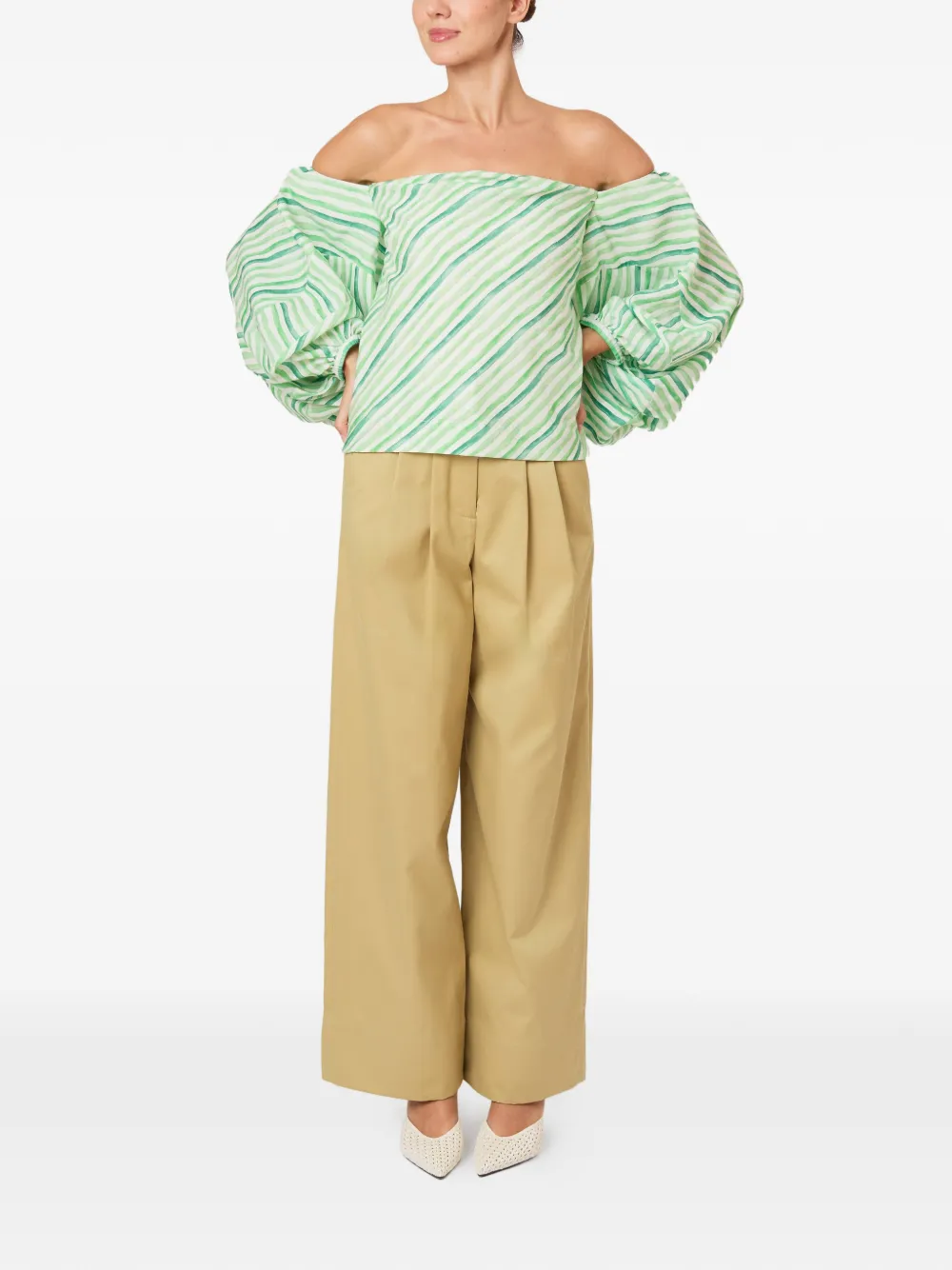  Rosie Assoulin Striped Off-shoulder Top - Neutrals 