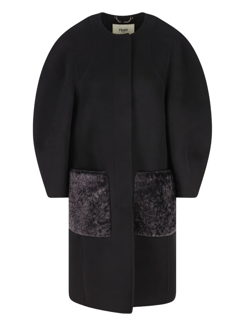 FENDI puff-sleeve velvet-pocket coat - Nero