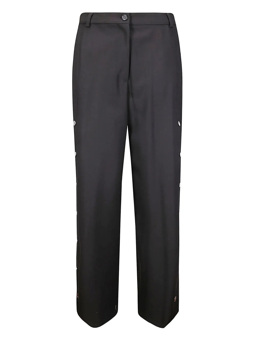Sportmax Elegant Tailored Pants With Side Slits And Signature Snap Buttons In Black