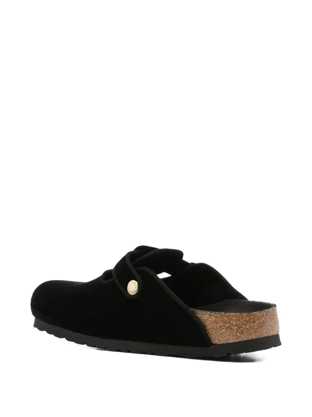 Birkenstock Boston Big Buckle Velvet Mule Shoes In Black