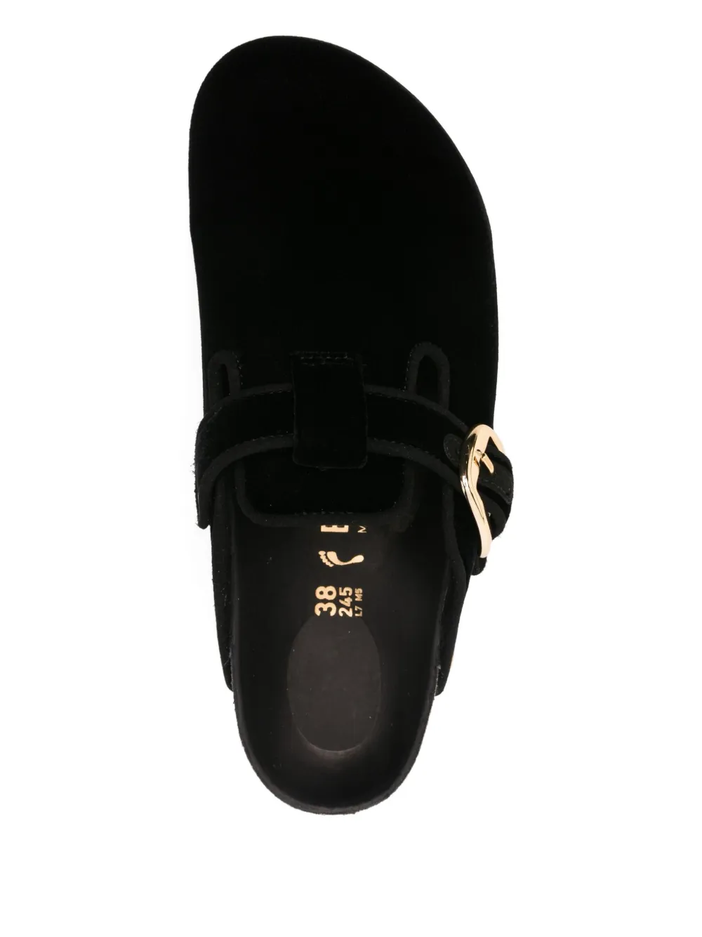 Birkenstock Boston Big Buckle Velvet Mule Shoes In Black