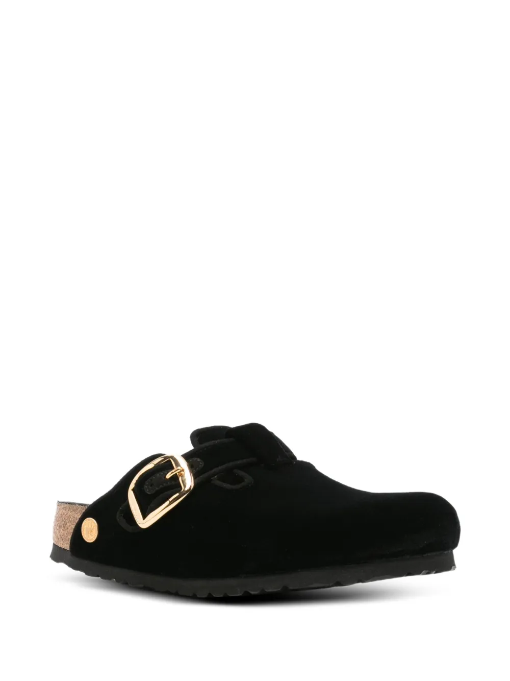 Birkenstock Boston Big Buckle Velvet Mule Shoes In Black