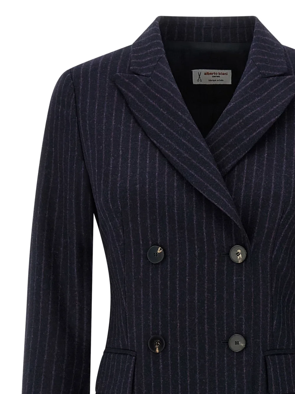 Alberto Biani Tailored Long Pinstripe Double-breasted Coat In Blue