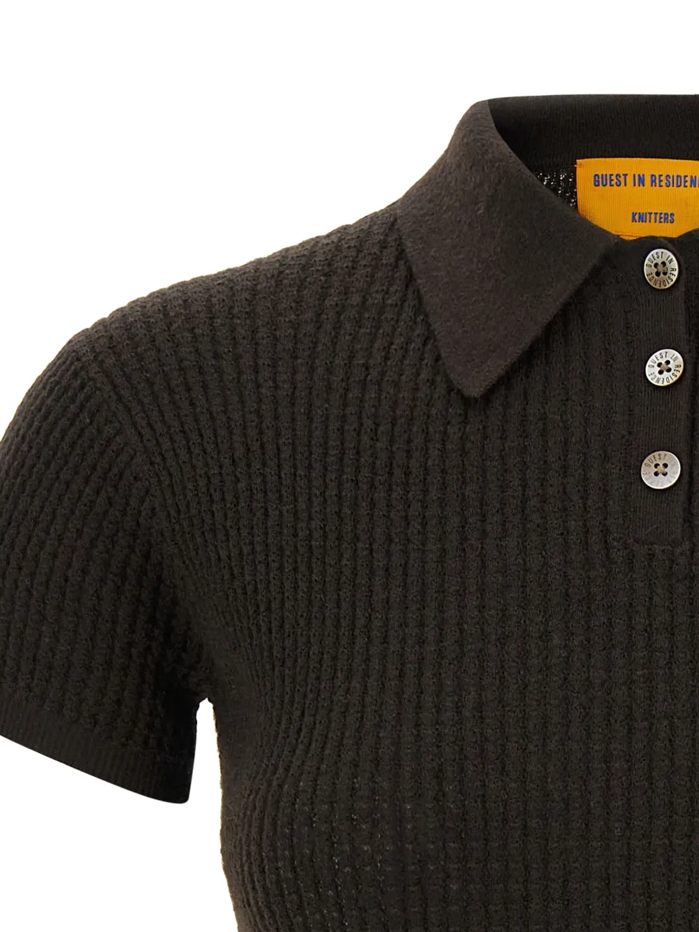 Guest In Residence Waffle-knit Polo Top In Brown