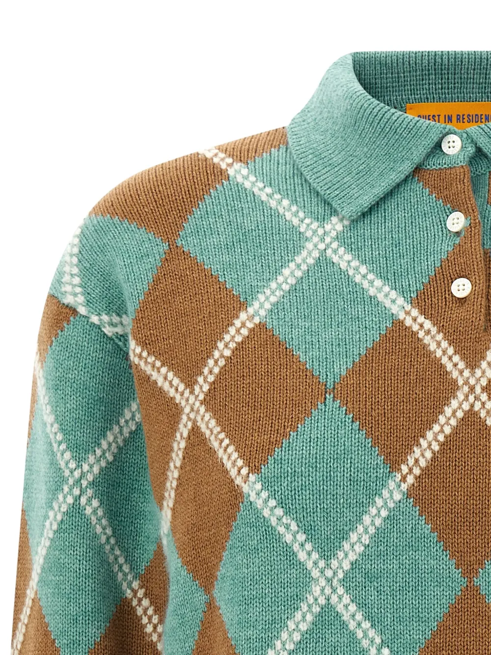 Guest In Residence Argyle-pattern Wool-cashmere Polo Shirt In Green