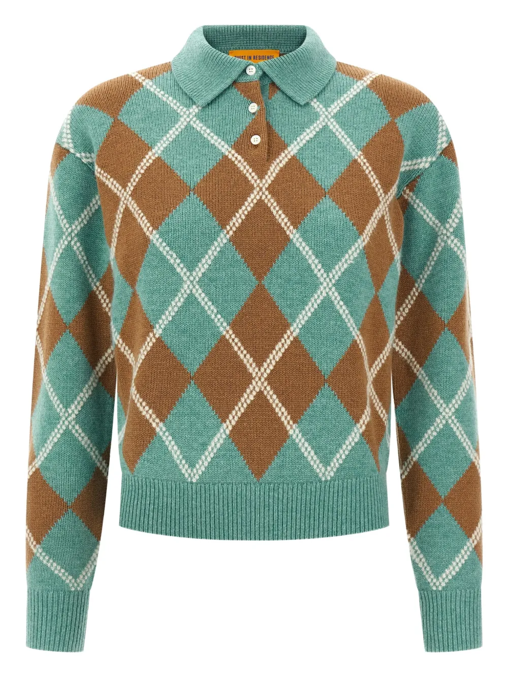 Guest In Residence Argyle-pattern Wool-cashmere Polo Shirt In Green