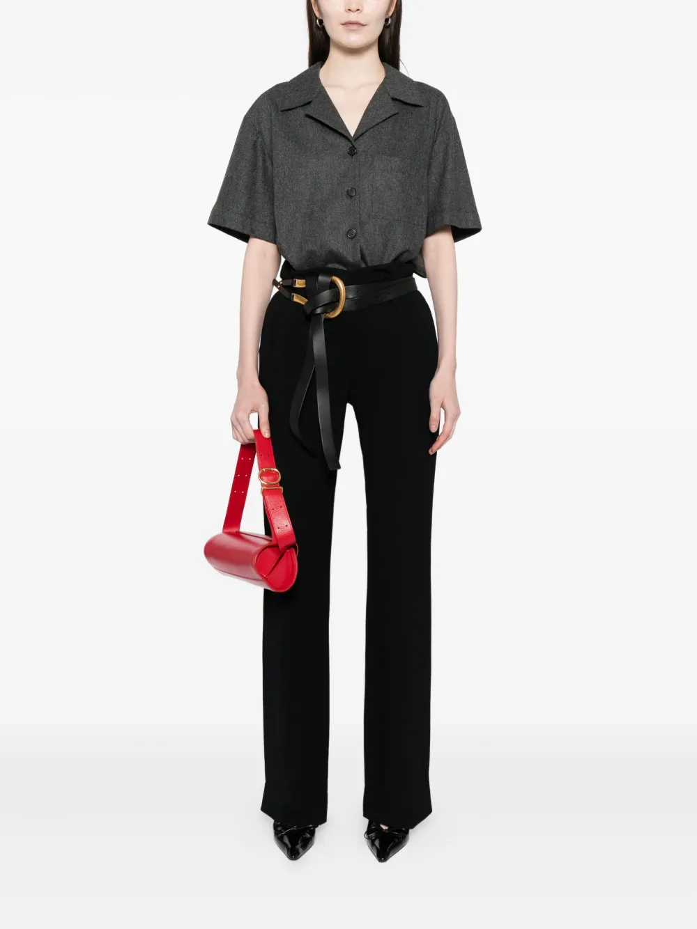 KHAITE Riordan blouse met knopen en korte mouwen Grijs