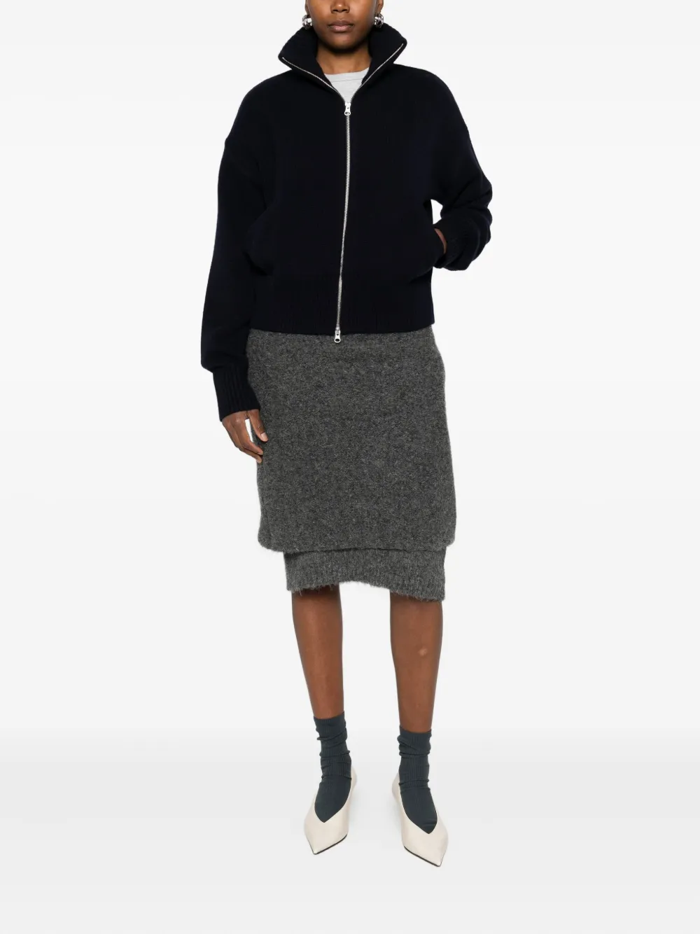Extreme Cashmere High-neck Zip-up Cardigan In Black