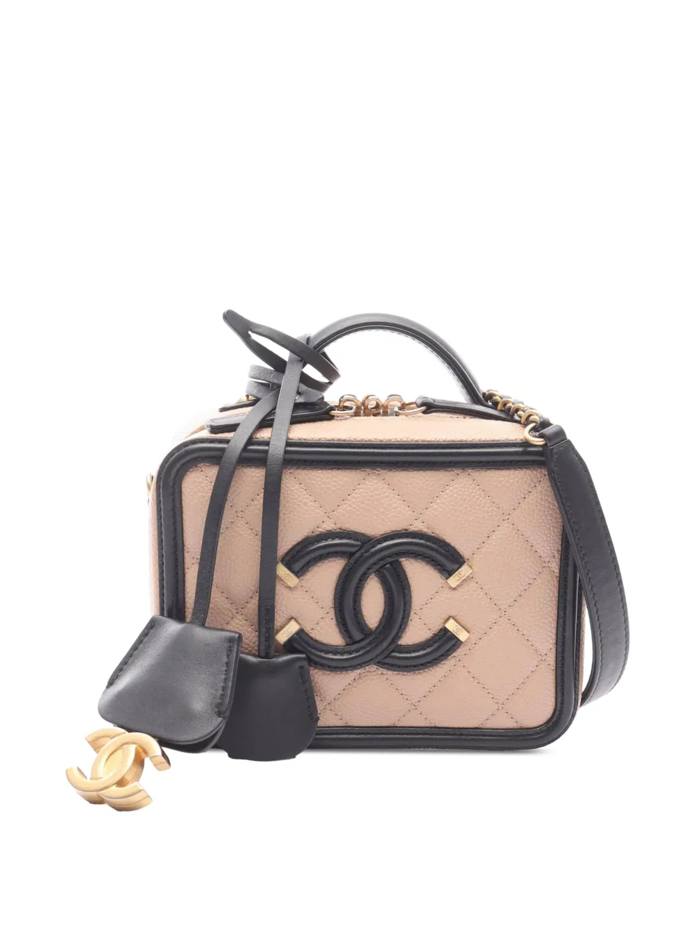 CHANEL Pre-Owned 2018-2019 スモール キャビア ココマーク フィリグリー バニティケース サッチェルバッグ -