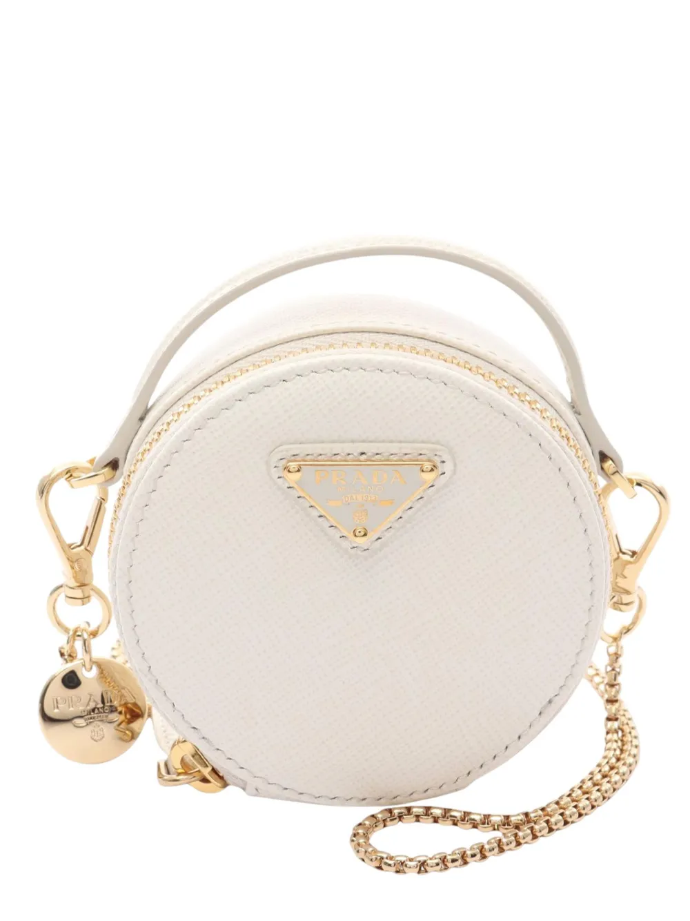 Prada Pre-Owned 2020-2025 ミニ サフィアーノ トライアングル ポーチ サッチェルバッグ - ホワイト Prada Pre-Owned 2020-2025 ミニ サフィアーノ トライアングル ポーチ サッチェルバッグ - ホワイト