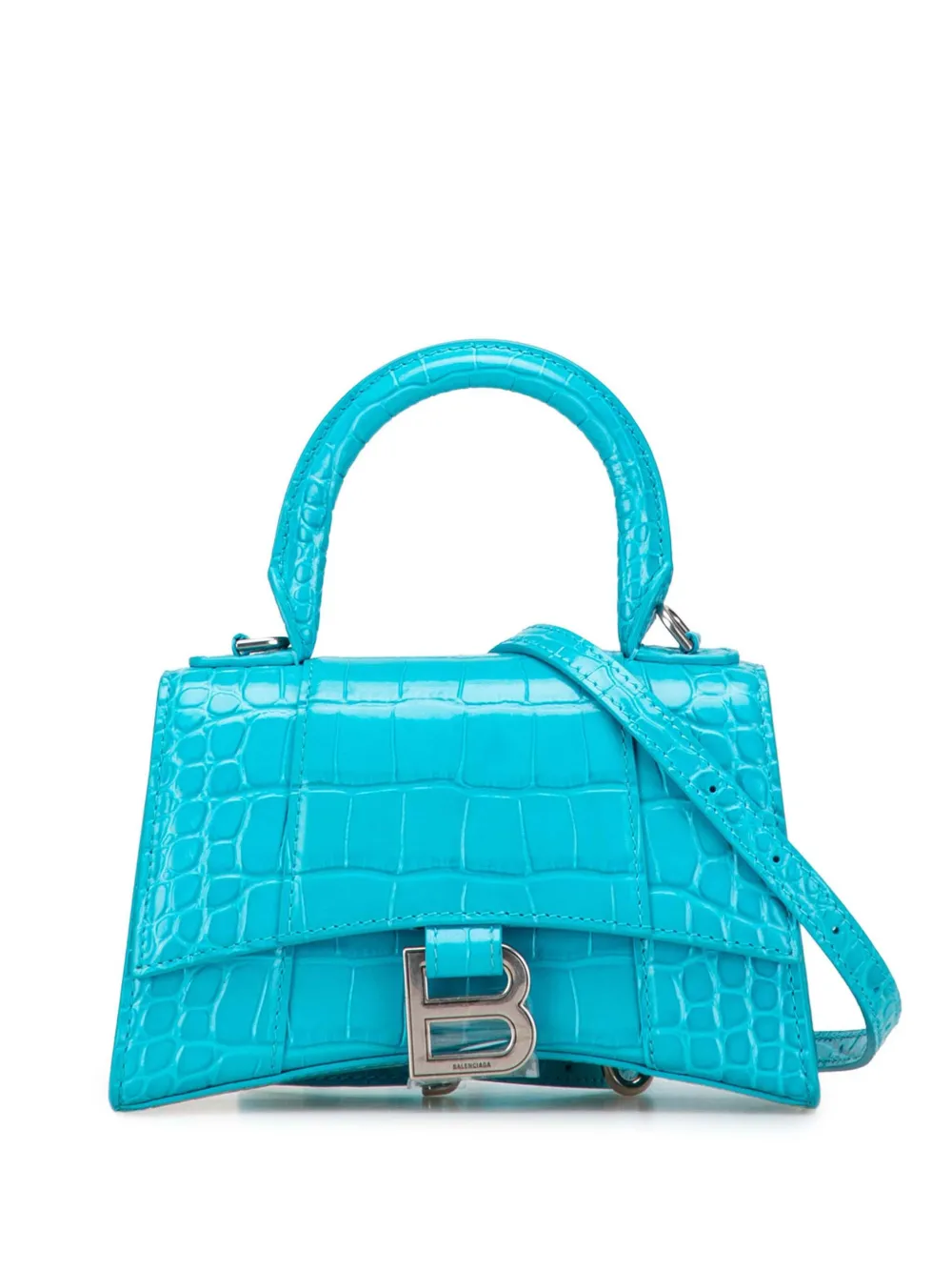 Balenciaga Pre-Owned 2020 XS Croc Embossed Hourglass Top Handle Bag satchel | Blue | Image 1