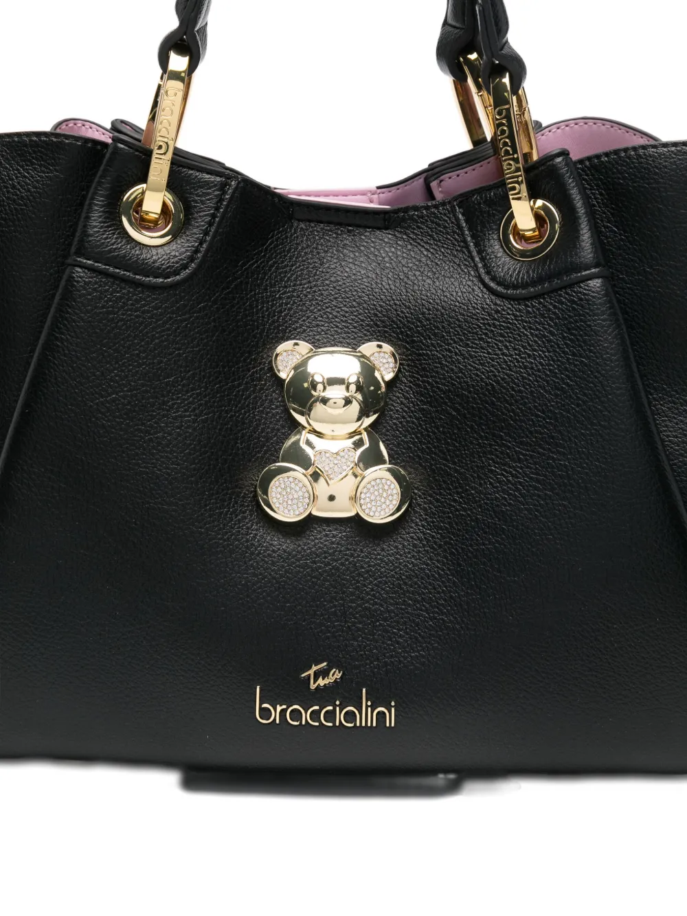 Braccialini Teddy-appliqué Leather Shoulder Bag In Black