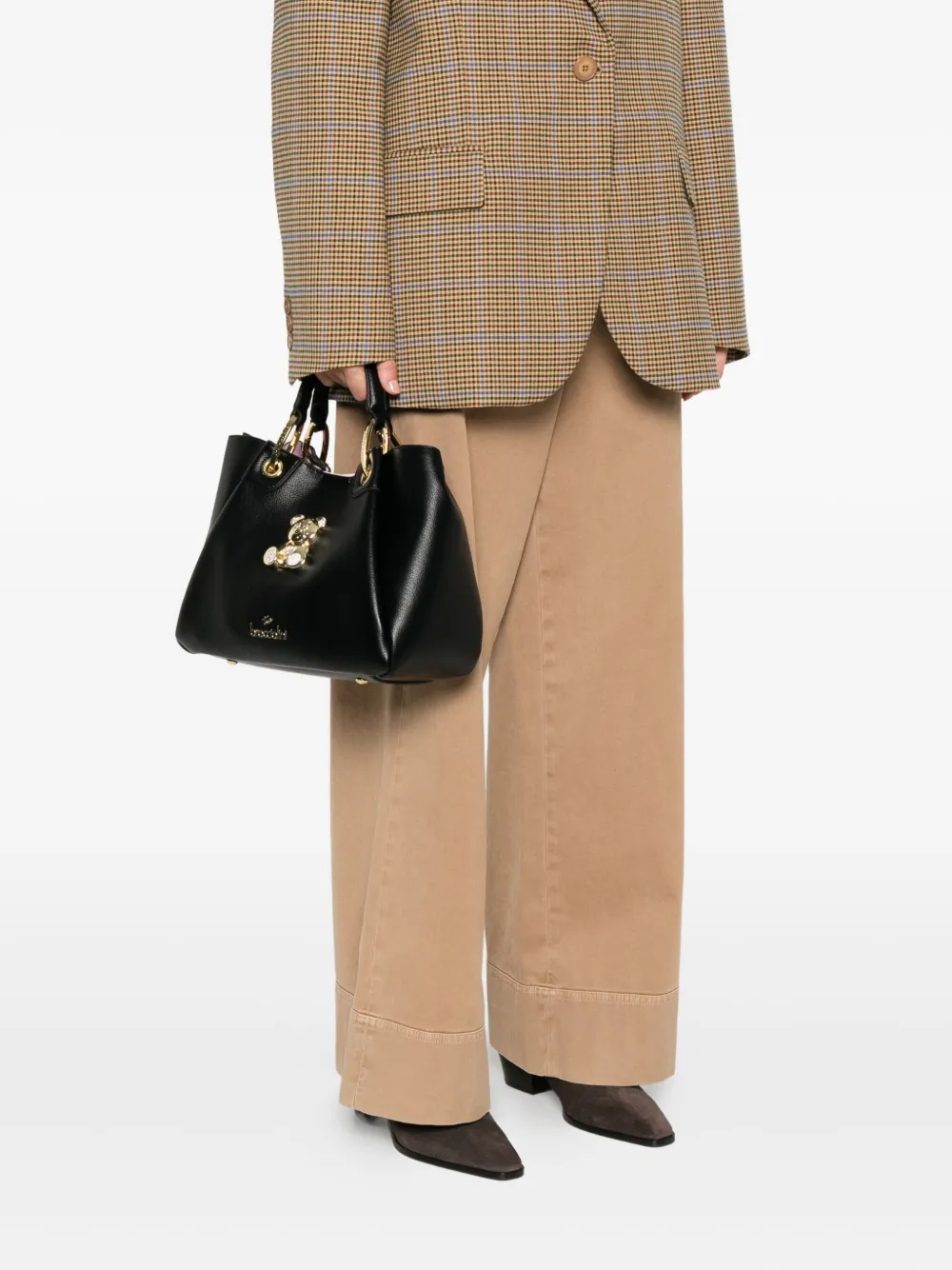 Braccialini teddy-appliqué leather shoulder bag - Zwart