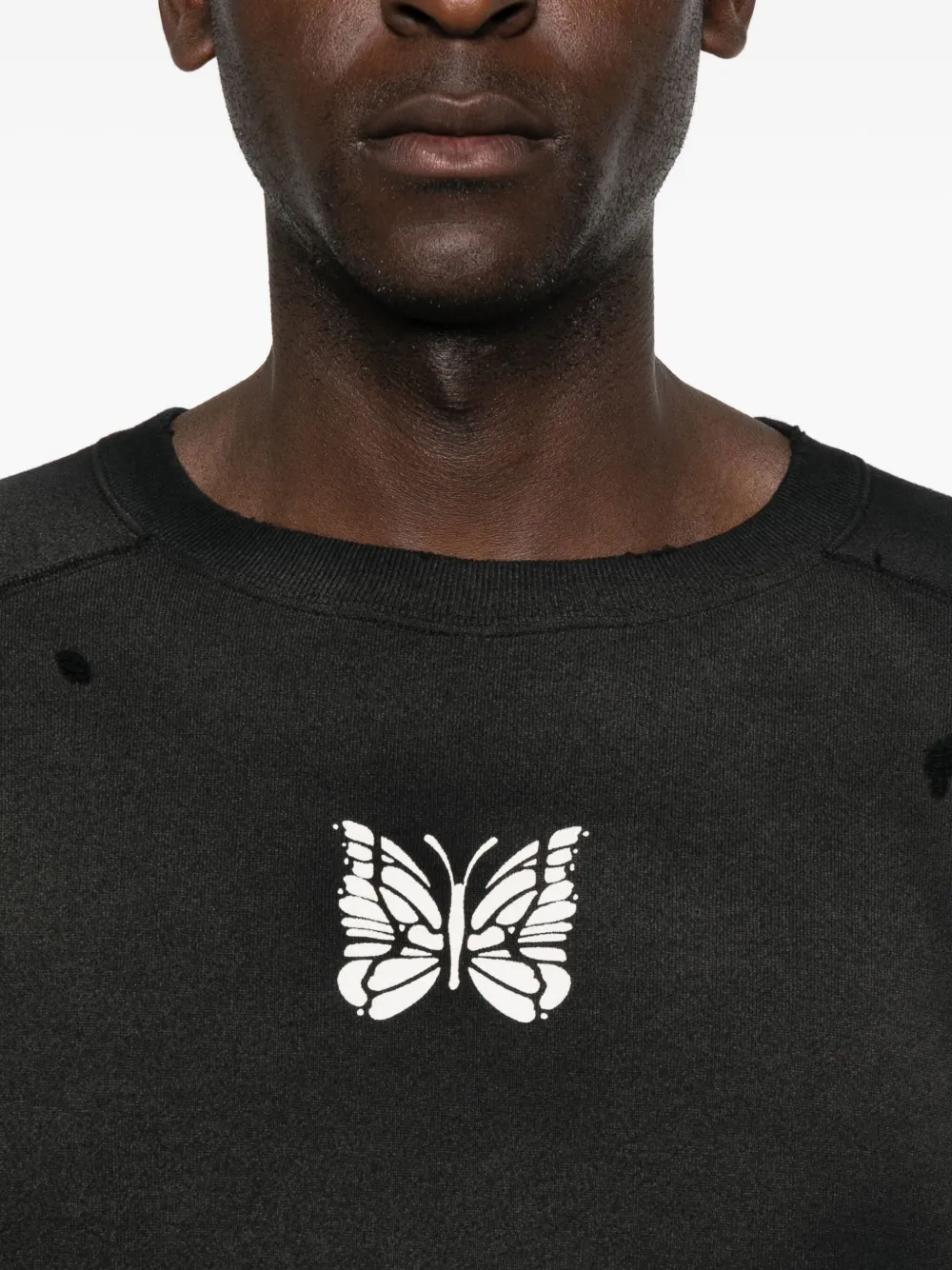 Needles Butterfly-print Distressed-effect Sweatshirt In Black