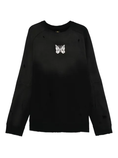 Needles butterfly-print distressed-effect sweatshirt