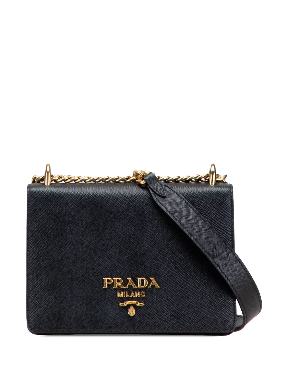 Pre-owned Prada 2010-2025 Saffiano Lux Chain Crossbody Bag In Black
