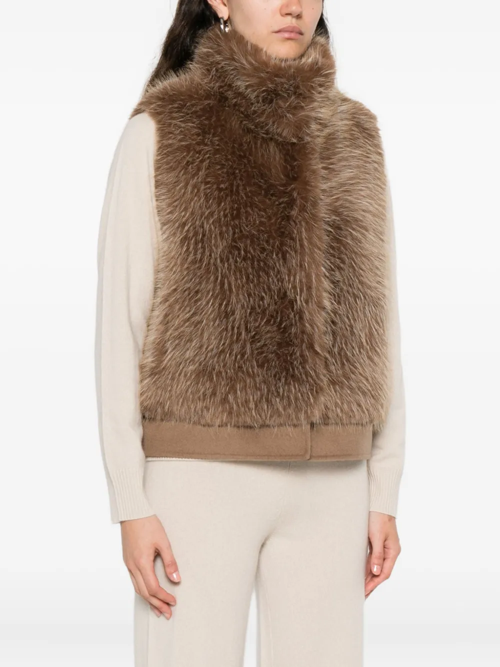 Valentini 1972 Camel Faux Fur Vest In Brown