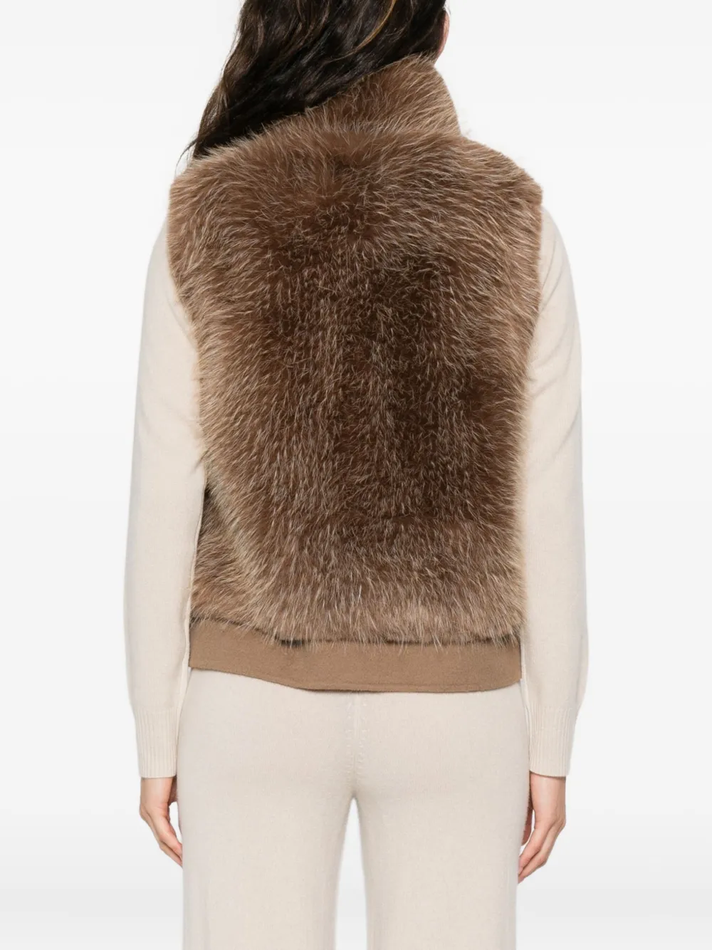 Valentini 1972 Camel Faux Fur Vest In Brown