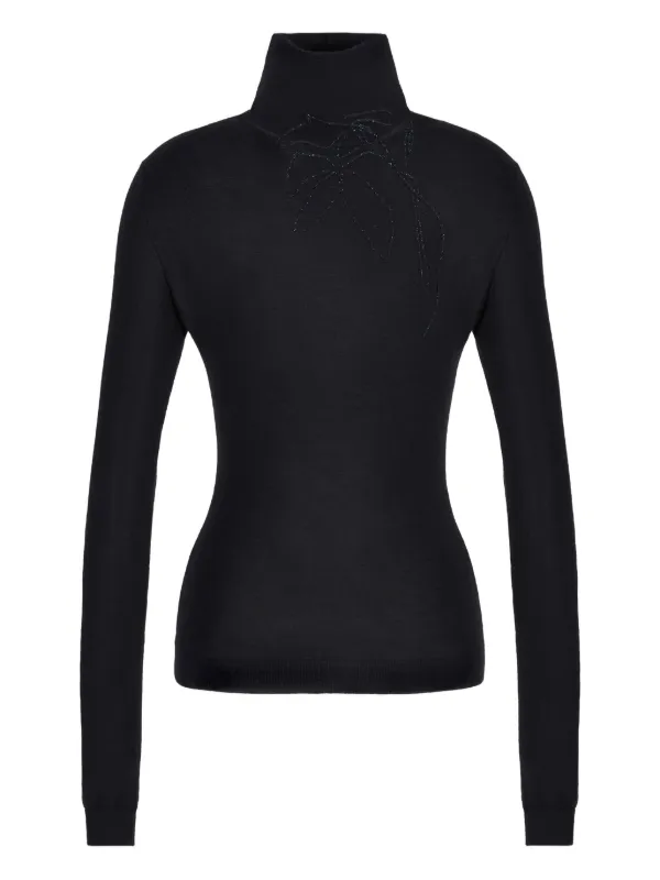 Giorgio Armani Embroidered Roll-neck Sweater in Black