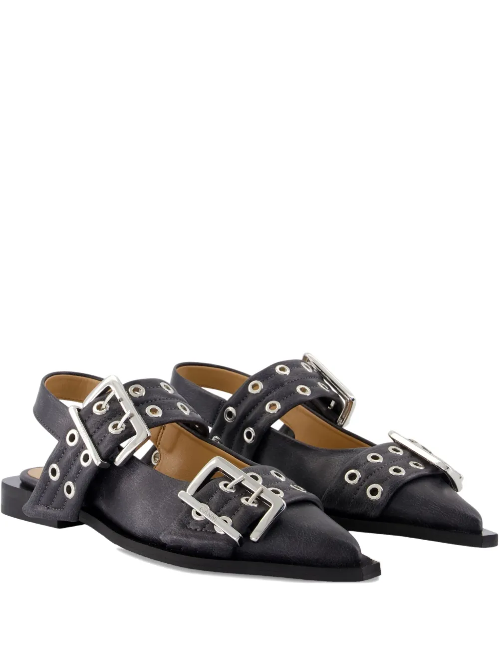 GANNI buckle pointed-toe flats Black