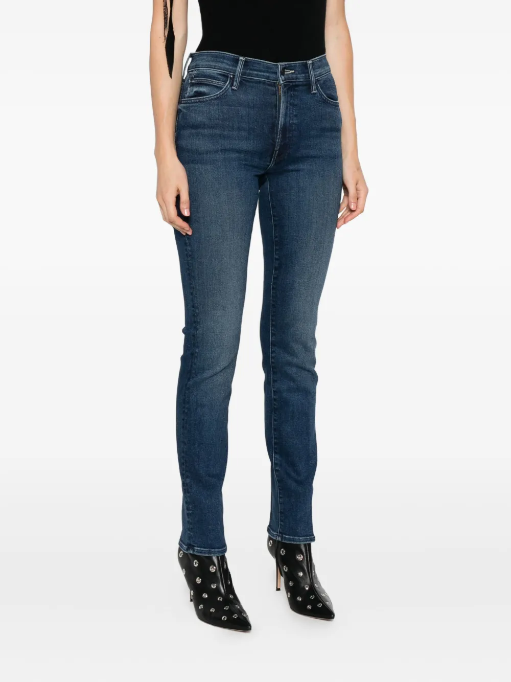 Mother Mid-rise Slim Fit Blu Jeans In Blue
