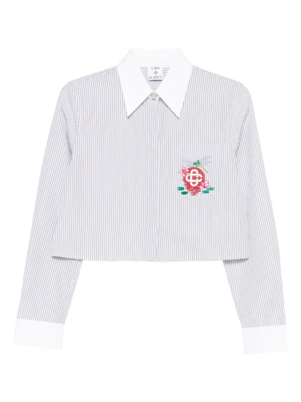 Casablanca Striped Embroidered Shirt in Neutrals