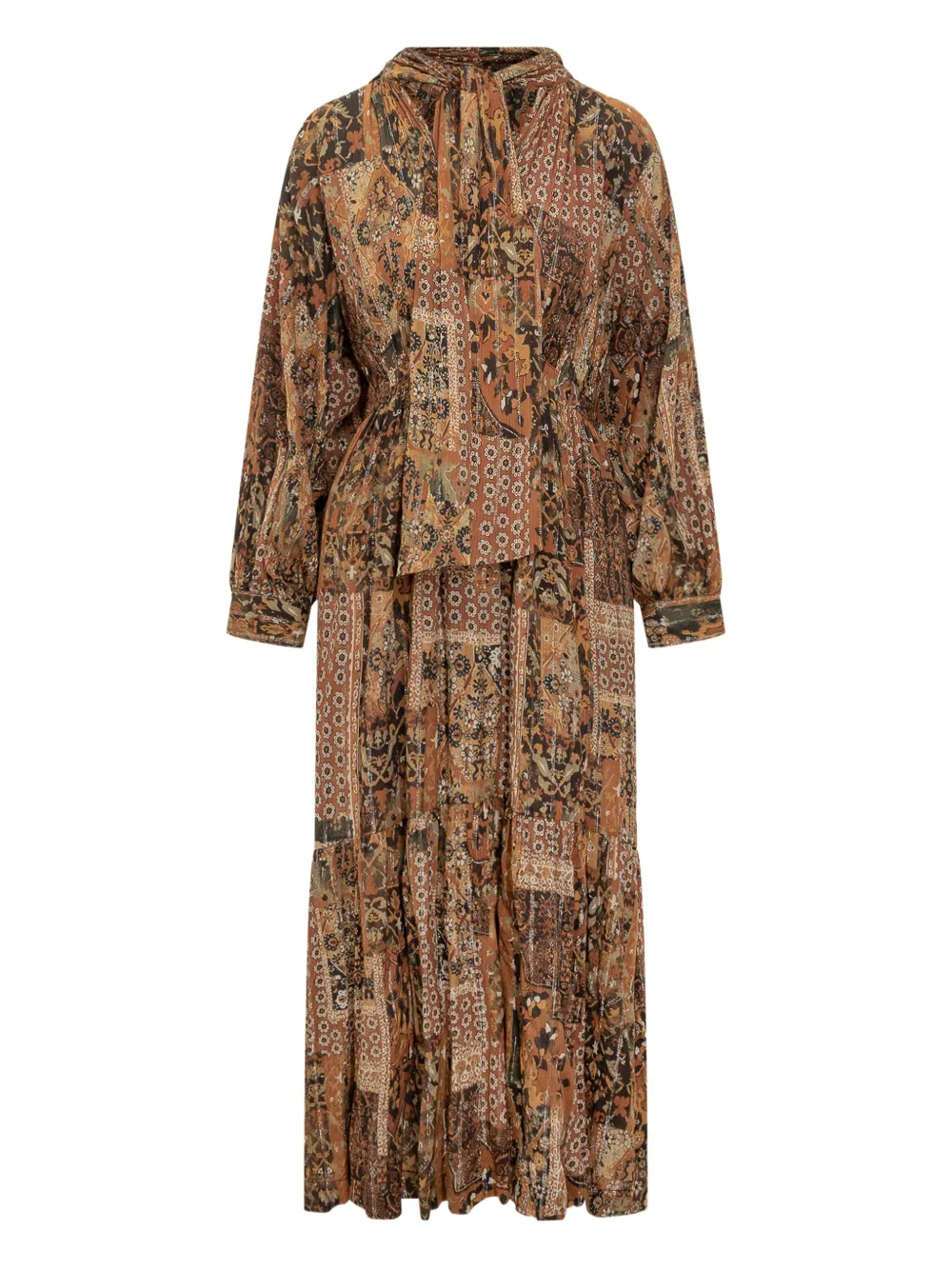 Ba&sh Long Dress With Patchwork Print In Brown