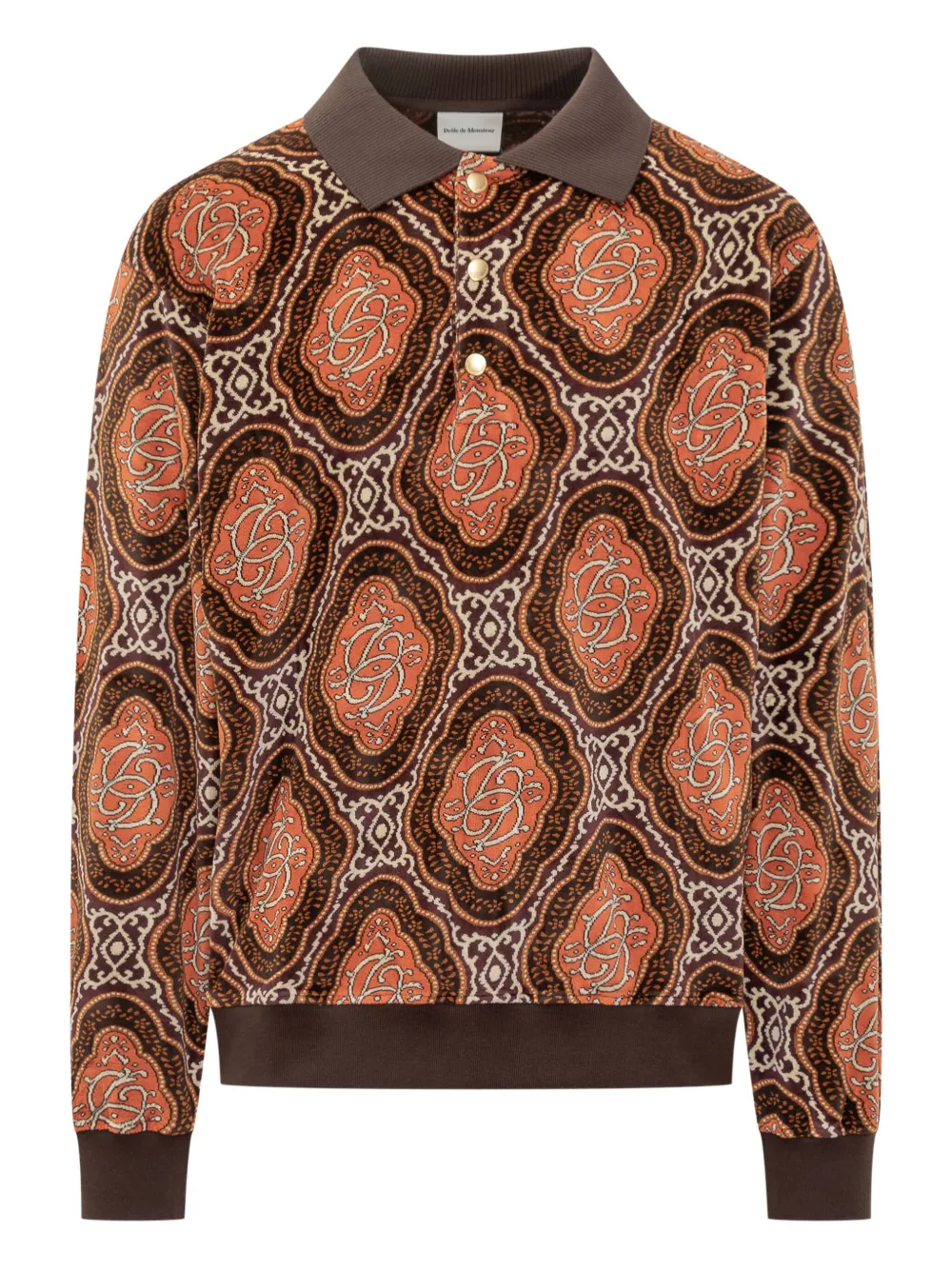 Drôle De Monsieur patterned velour polo shirt | Brown | Image 1