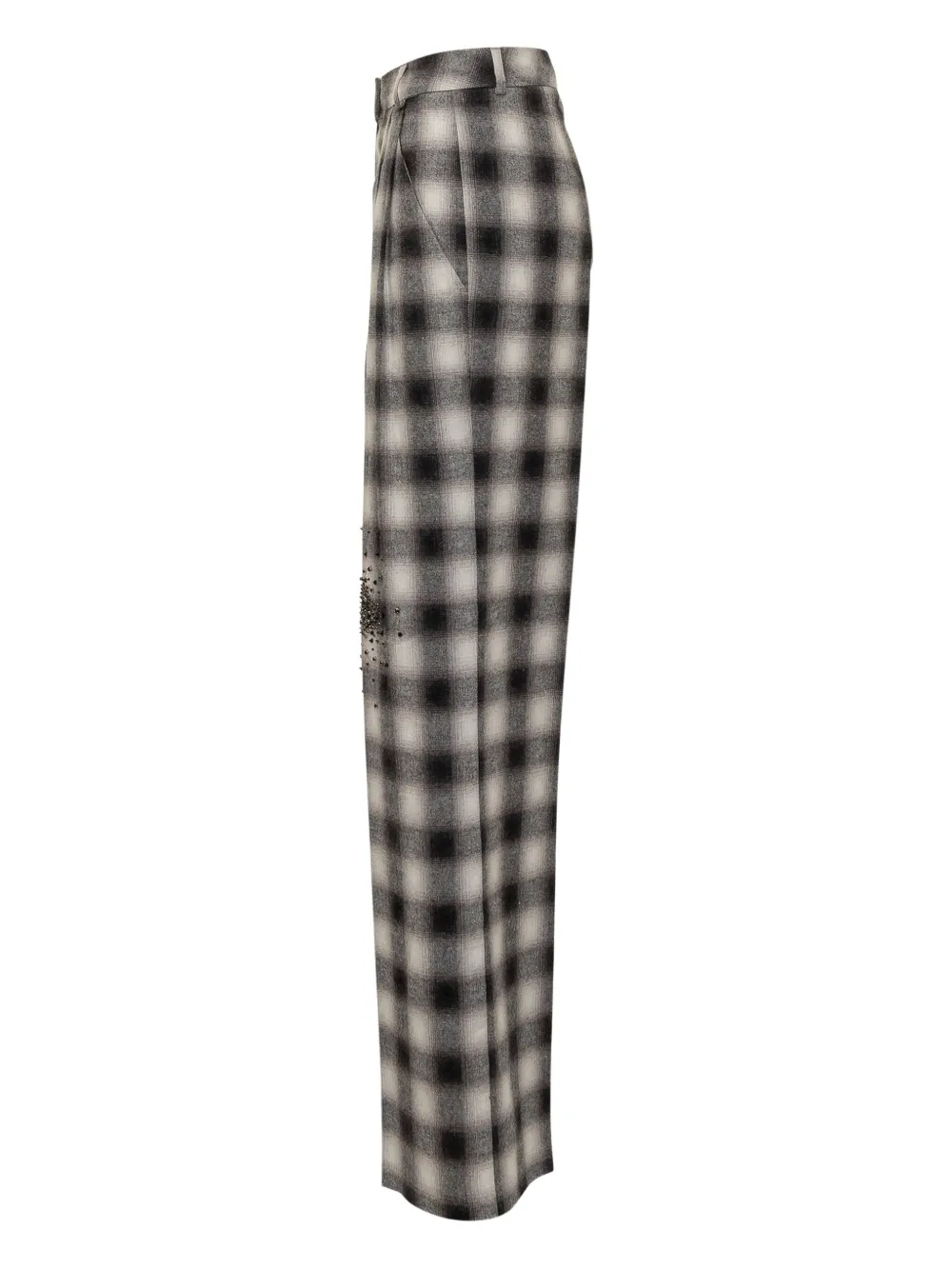 Des_phemmes Des Phemmes Plaid Pants With Crystal Details In Black